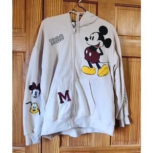 Disney Mickey Mouse Full Zip Hoodie Ivory XXL Minnie Pluto Graphic Sweatshirt